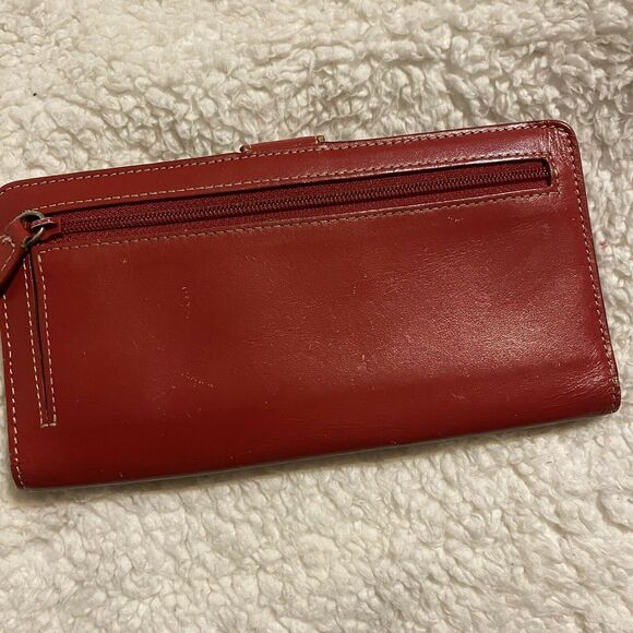 Lodis Los Angeles Red Leather Bi-Fold Wallet with Zipper Coin pocket 7" x 3" - Picture 2 of 11